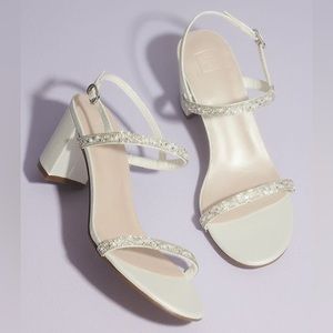 David’s Bridal Sharon2 White Two Strap Pearl and Crystal Block Heel Sandals